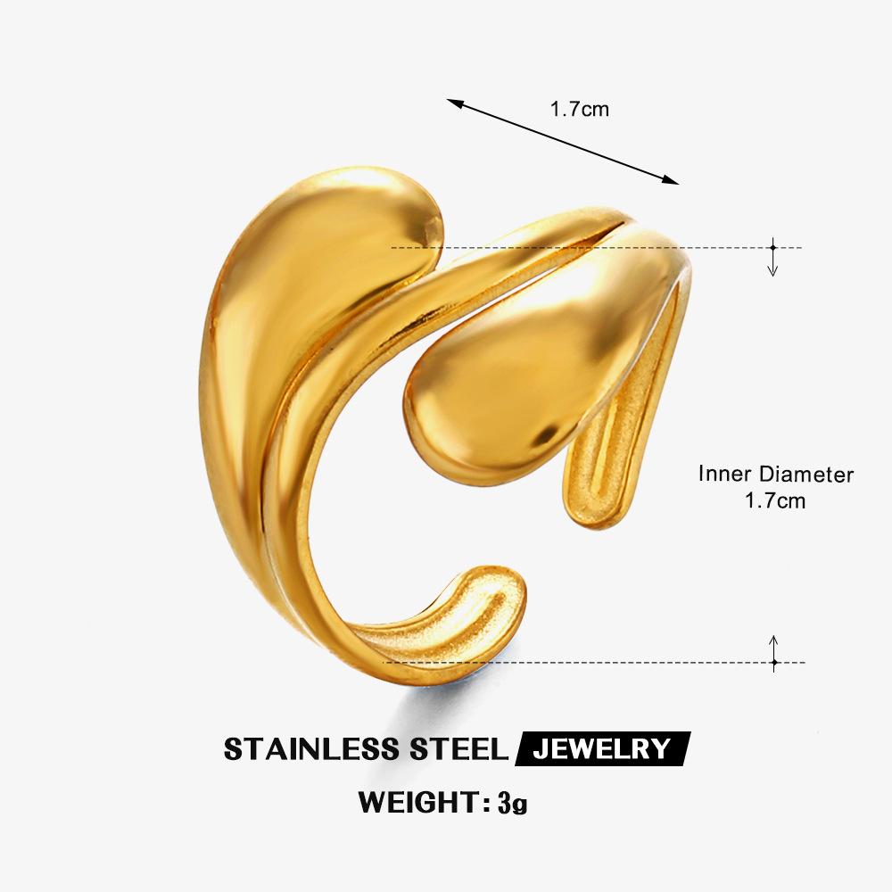 Fashion Minimalist Artistic Gold Color Stainless Steel Geometric Curved Teardrop Opening Rings for Women Daily Wear Jewelry Gift