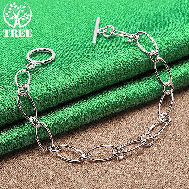 925 Sterling Silver Oval Chain Bracelet With OT Clasp Fashion Simple Jewelry For Women Birthday Anniversaries Party Accessories