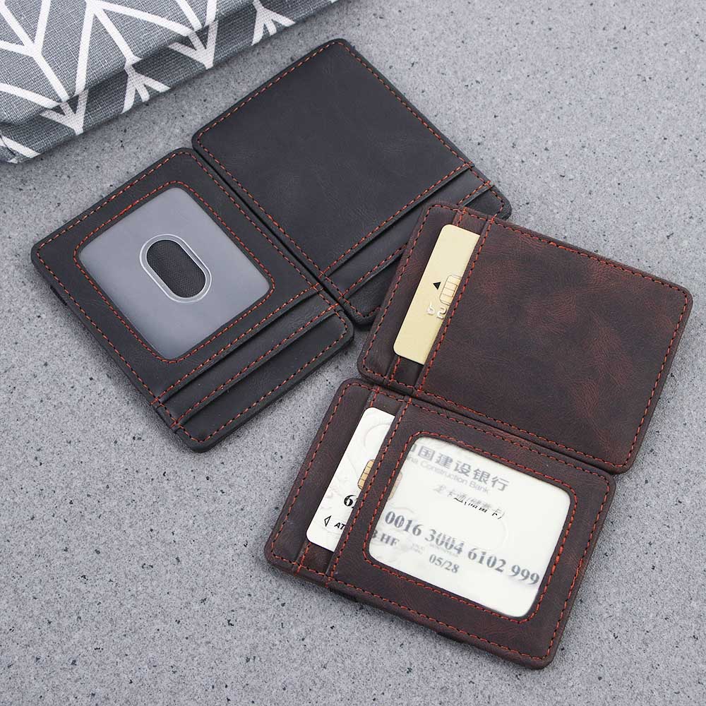 Credit Card Holder PU Leather ID Card Case Gift Money clips Magic Wallet Mini Coin Purse Cash Clip