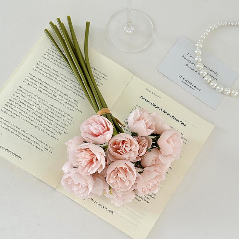 

27 Heads Simulated Tea Rose Bouquets Peony fake Flower Birthday Wedding Scene Hall Hand-Held Home Decoration Photography Props 1pc розовый