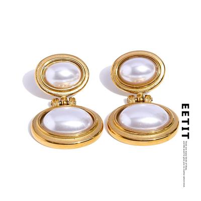 Vintage Simulated Pearls Drop Fashion Earrings 18K Golden PVD Plated Stainless Steel Versatile Stylish Jewelry Waterproof