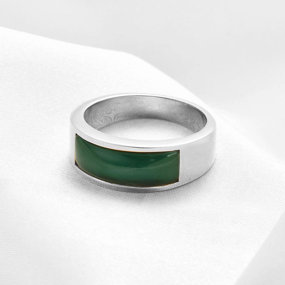 Anello Retro Europeo e Americano in Acciaio Inossidabile Verde Giada Occhio di Gatto per Donna