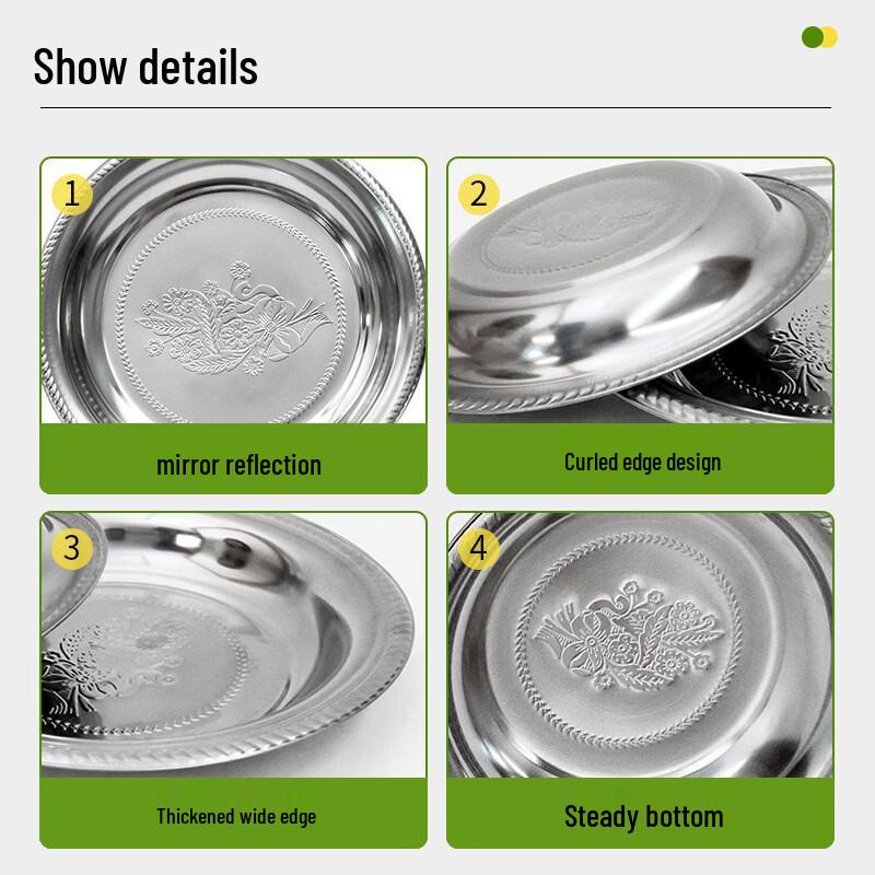 Zhishi 410 Stainless Steel Thai Flower Round Tray - 5-Pack