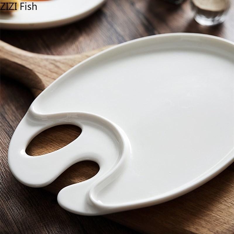 Irregular Shape Ceramic Plate Japanese Kitchen Sushi Plate Restaurant White Porcelain Dinner Plate Home Kitchen Accessories
