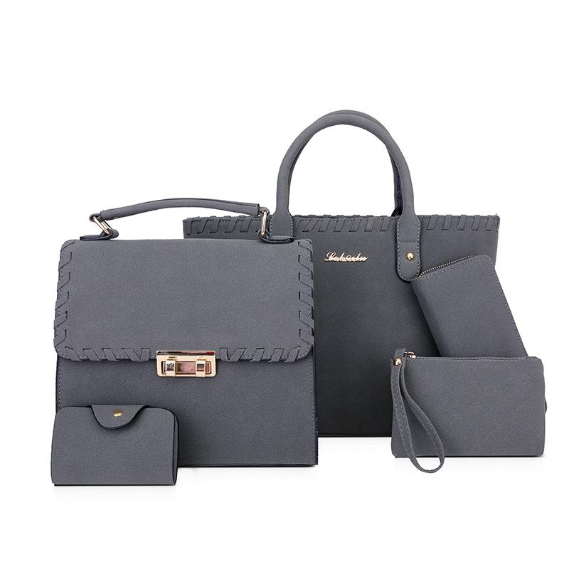 Hochwertige neue Schultertasche in Kontrastfarbe, gewebte Eimertasche mit großem Fassungsvermögen, einfarbige Handtasche mit Verschluss, Umhängetasche, fünfteiliges Set