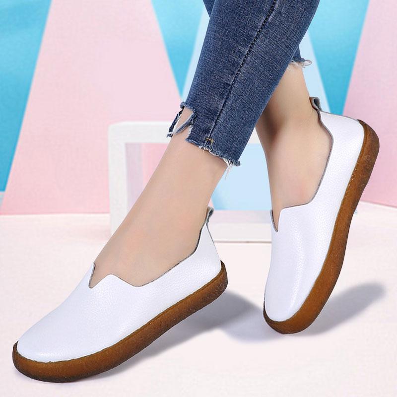 Mujeres talla grande zapatos blancos pequeños zapatos perezosos tacones  planos de cuero zapatos de enfermera para embarazadas comprar a buen precio  — entrega gratuita, reseñas reales con fotos — Joom