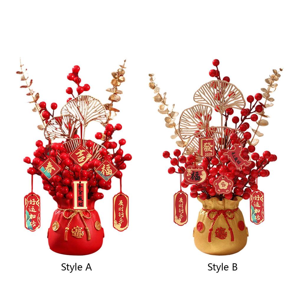 Chinese New Year Decoration TV Cabinet Decor Artifical Flower Pot Statue