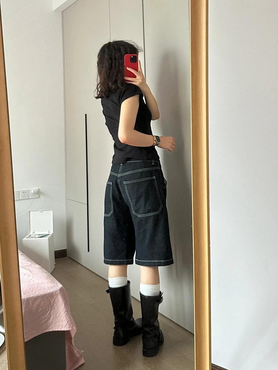 Европейские американские широкие джинсовые шорты женские повседневные свободные — фото 7