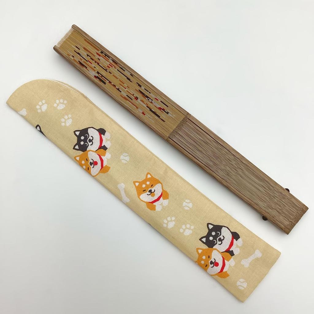 Kyosuke Silk Folding Fan with Shiba Inu Shiba Japanese Pouch, Design, Approx. 21cm, Men's & Women's, Inu, Souvenir, Goods, Gift, K-142