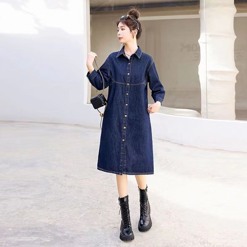 

Платья, джинсовое платье, Осенние длинные рукава, винтаж, M-2XL