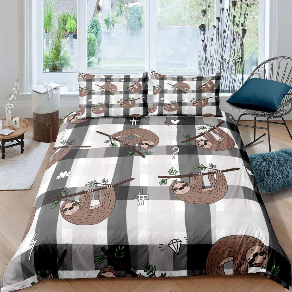 Kids Cute Sloth Duvet Cover Set Cartoon Sloth Printed Comforter Covers Boys Girls 3D Animal Themed Lovely Duvet Cover 2/3 Pcs