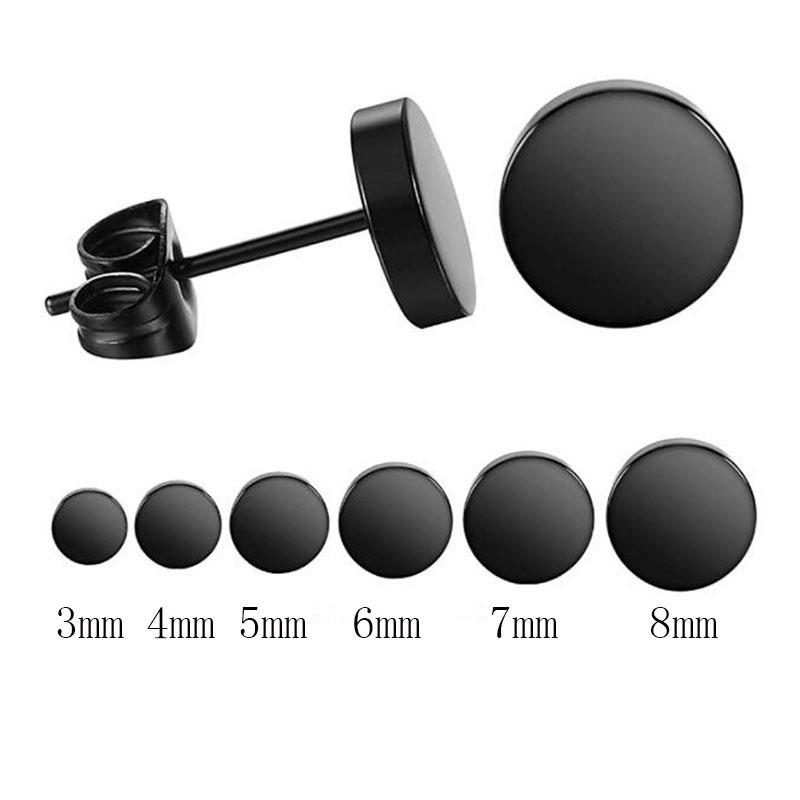 

Мужские черные круглые серьги-гвоздики из титановой нержавеющей стали 316L - корейский хип-хоп стиль штанги Black 3mm