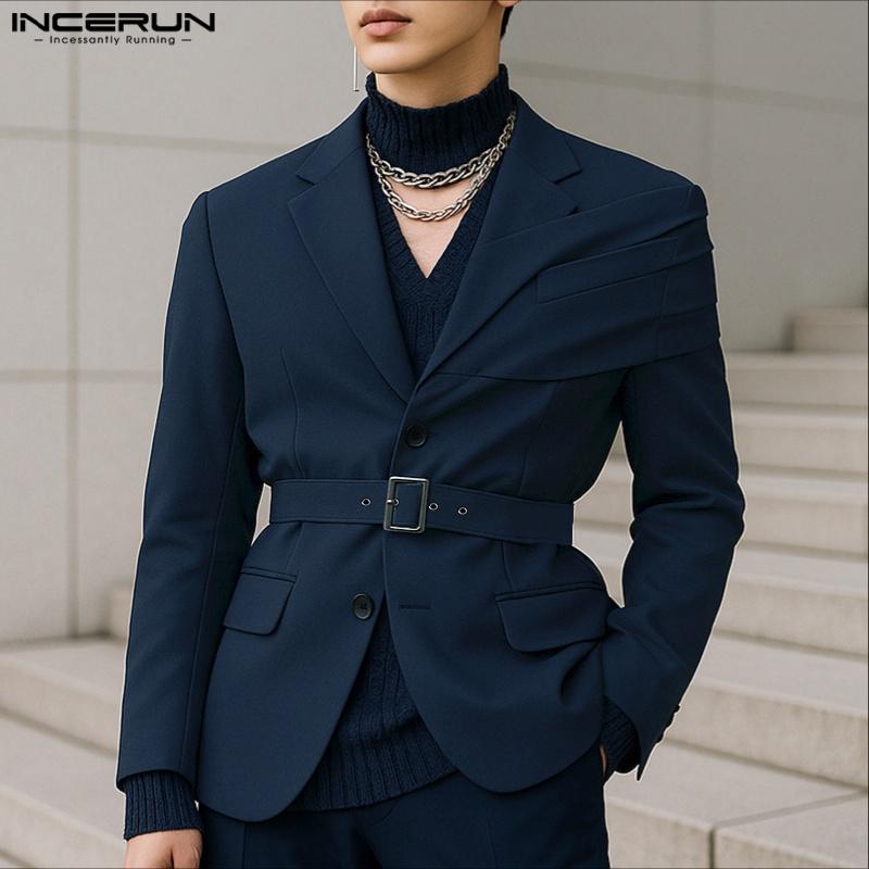 INCERUN Men Lapel Long Sleeve Front Cross Casual Loose Blazer Coats