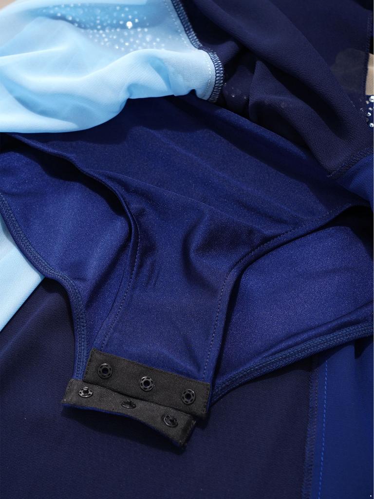 Dívčí moderní lyrické taneční šaty bez rukávů s falešným výstřihem, šifonový kostým s kamínky, barevný blok, boční rozparek a skrytý zip