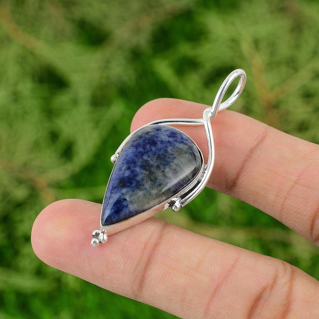 Daughters Day Sale Sodalite Gemstone 925 Sterling Silver Bezel Pendant Jewelry