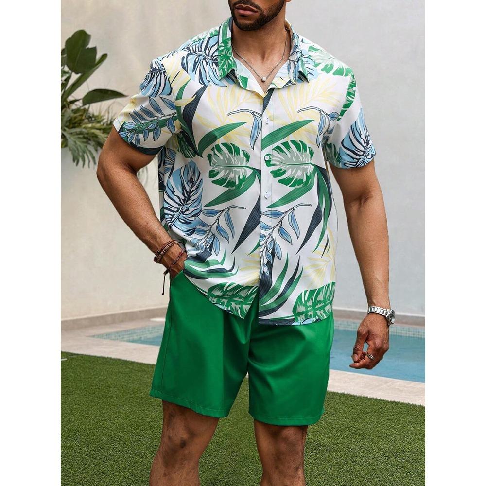 Sommer-Strandparty Herren Freizeithemd Outdoor-Sport Herrenshorts Herren Hawaii-Kurzarmhemd und Strandshorts Set