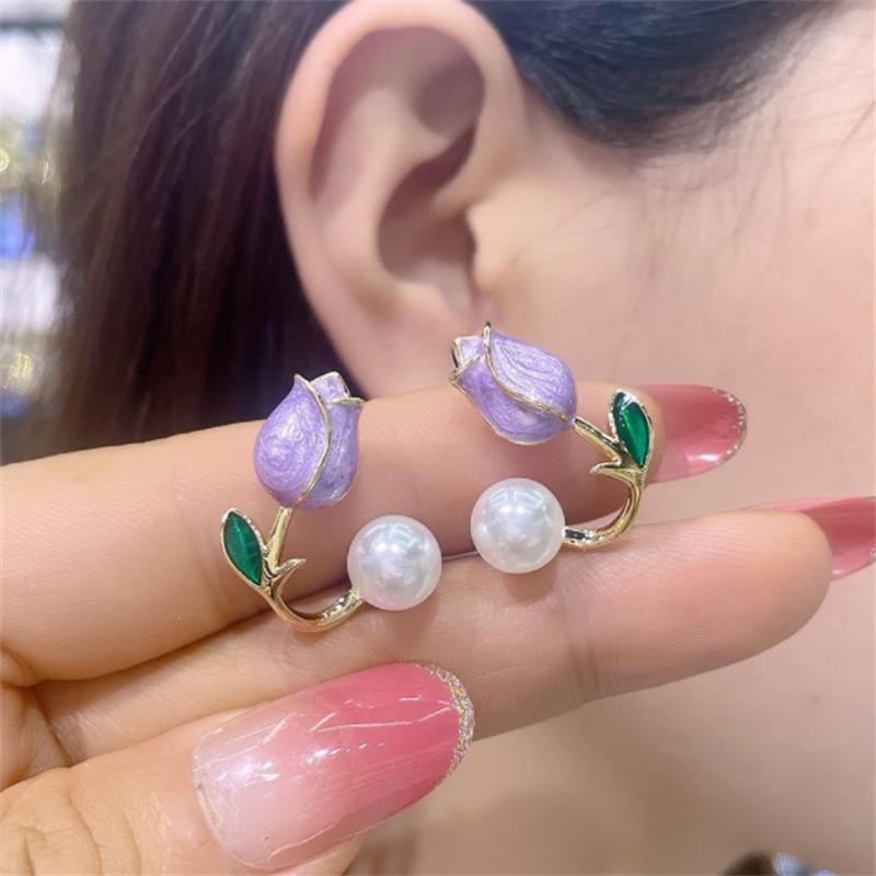 Fashion Korean enamel  Tulip ear stud Earrings  for Women Girl Gift Jewelry Wholesale
