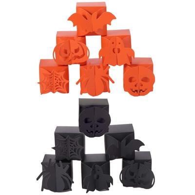 24pcs Paper Halloween Candy Gift Box Spider/Pumpkin/Ghost Pattern DIY Candy Packing Box Orange/Black Cookie Boxes Kids