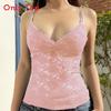 Women Sleeveless Top With Satin Fabric And Floral Print For Spring Fashion