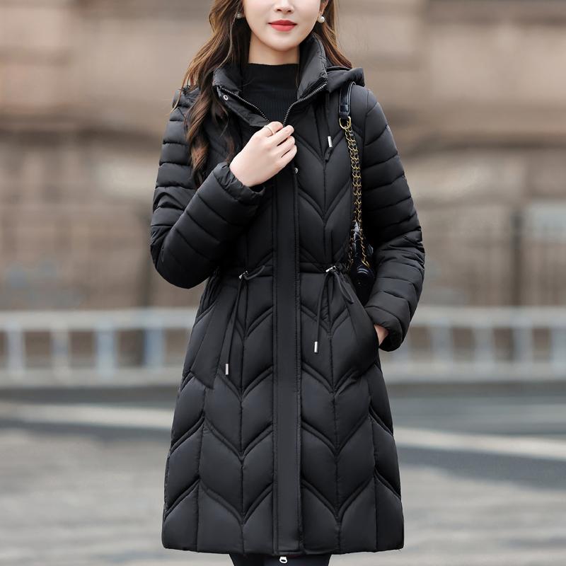 Elegantní zimní kabáty pro ženy středního věku s kapucí, slim, ležérní, silné, teplé, dlouhé parky, dámské bundy