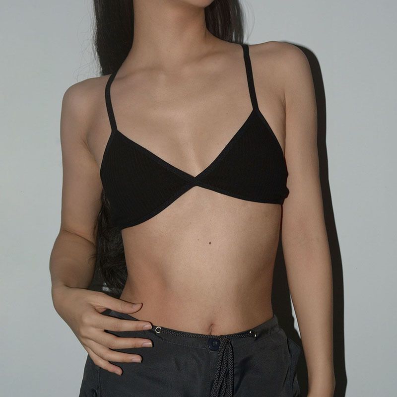 Wind Triangle Cup Bra Chest Pad Removable No Steel Rim Sexy Thin Comfortable French Beauty Back Suspender Bra