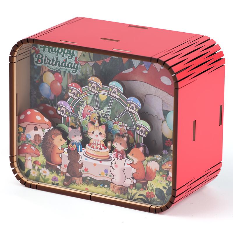 Original Wooden Wind-up Music Box - Artistic Spray-Painted Birthday Gift and Unique Creative Keepsake