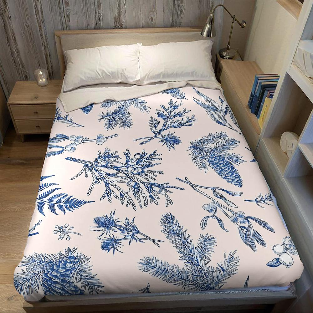 Indigo Pine Bough Flannel Blanket Warm Soft Halloween Christmas Couch Warm Cozy Decorative Decor Gift for All Season