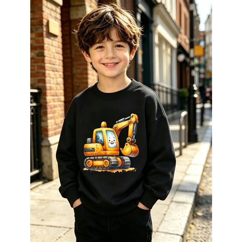 1 pièce Happy Digger: Le Sweat à Col Rond Joyeux Excavateur pour Garçons,