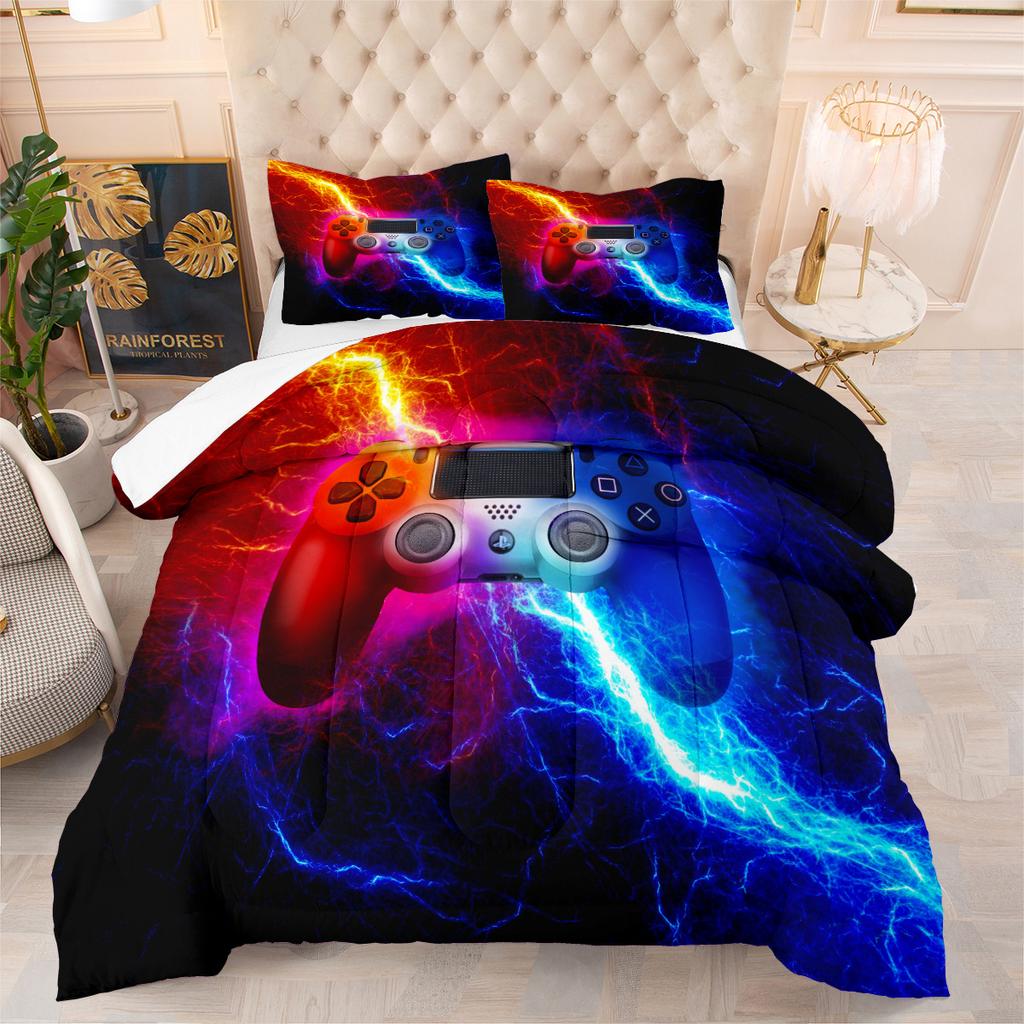 Gaming Controller Plush Bedding Set - 3 Piece Digital Print Duvet Cover Set