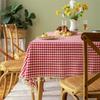 Linen Cotton Check Fringe Tablecloth Simple Rectangular Dining Table Cover