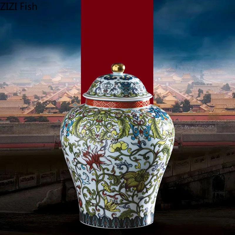 Enamel Color Ginger jar Vintage Ceramic Jars Blue and White Porcelain Tea Caddy Classical Storage Tank Cosmetic Containers