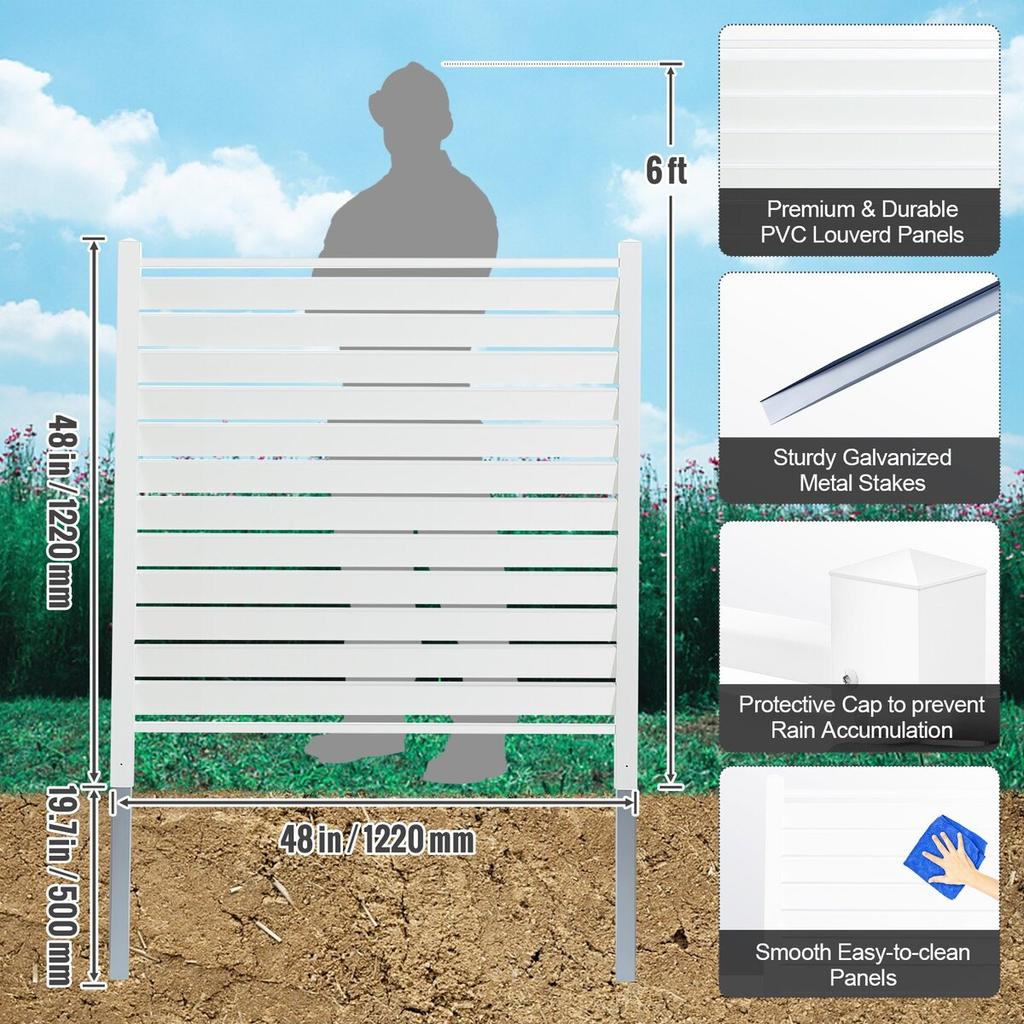 48" W x 48" H Vinyl Privacy Fence Panels, Air Conditioner Fence, Outdoor Privacy Screens for Trash Can, Pool Equipment Enclosure, Privacy Screen Kit