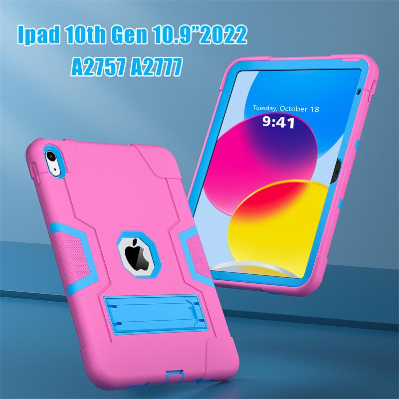 iPad 10th Gen 2022 Silicone Case with Stand, Drop-proof, Color Block Design, Full Coverage for iPad A16 11th Gen