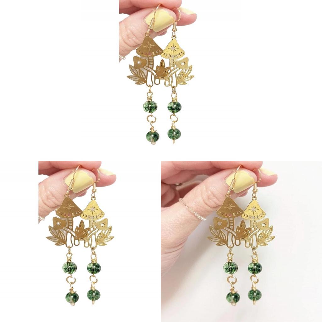 Fairy Tale Mushroom Green Phantom Quartz Drop Earrings With Rose Flower Design For Fashion Women
