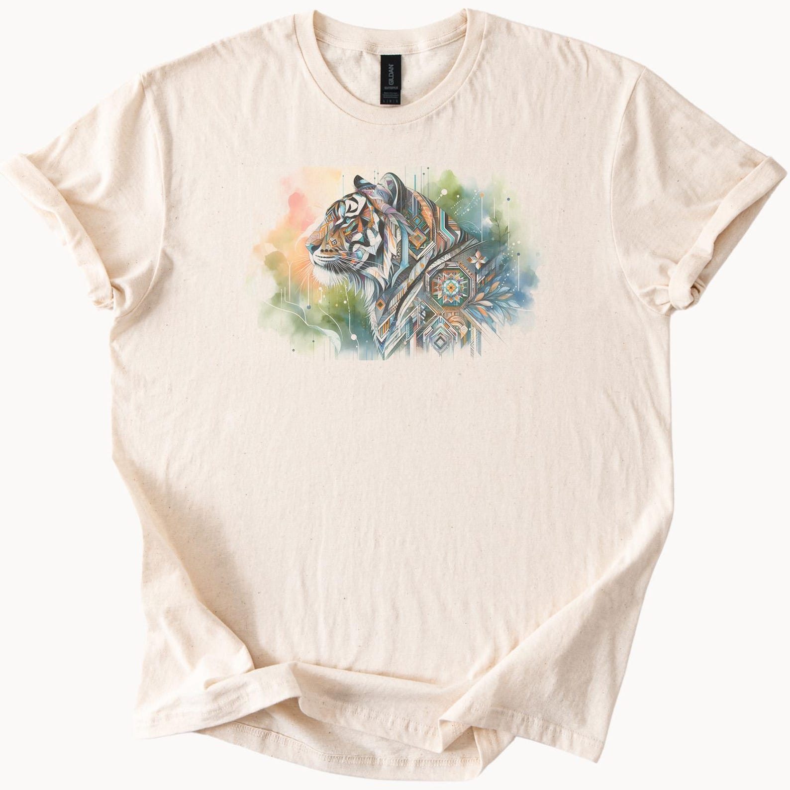 Geometric Tiger Graphic T Shirt Artistic Animal Pattern Watercolor Tee 140