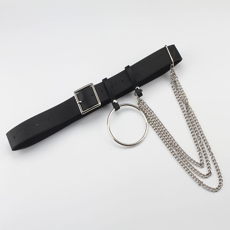 Fashionable Black Women Waist Belt With Circular Ring And Chain Tassel Daily For