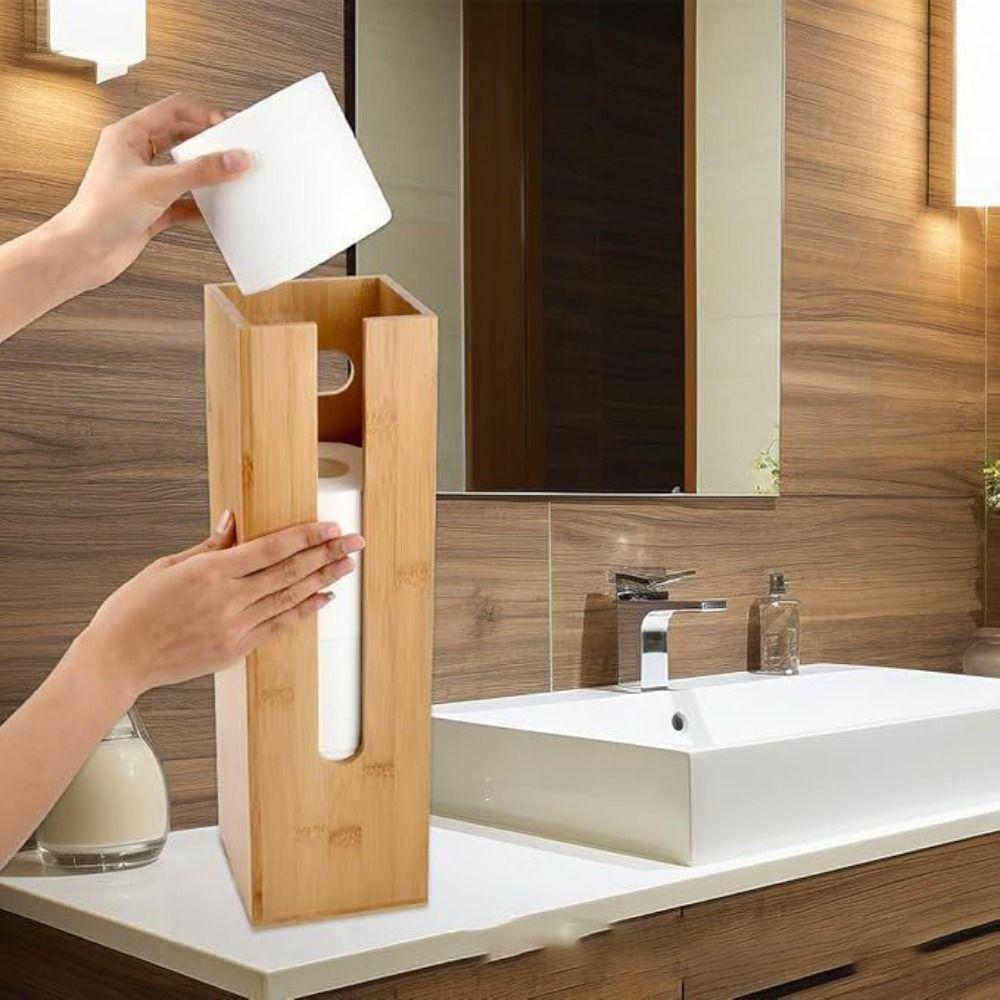 Large Capacity Roll Paper Storage Box Countertop Organizer Wooden Toilet Tissue Box Ornament Storage Roll Paper Storage Rack