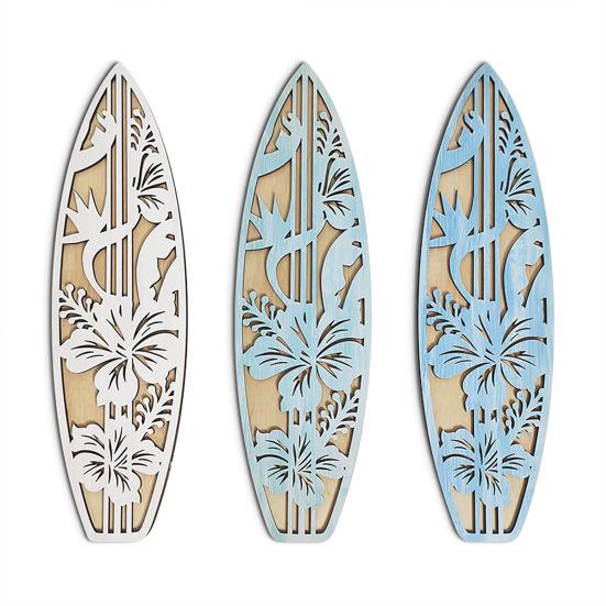 Wooden Surfboard Wall Hanging Decor Coastal Beach Hollow Surfboard Wall Art for Summer Tropical Bedroom Living Room Decoration