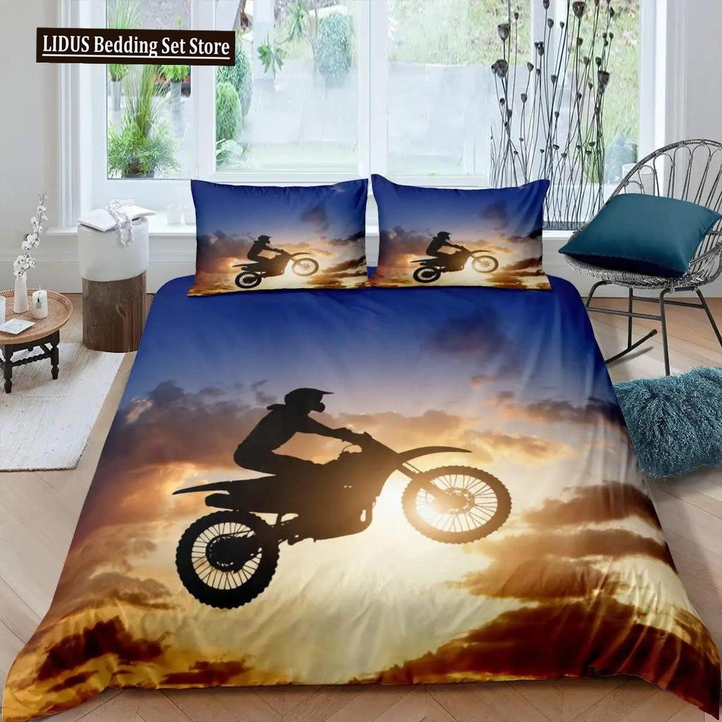 Dirt Bike Segu Komplekts Motokrosa Sacīkšu Braucējs Bērniem Pusaudžiem Ekstrēmo Sportu Stils Poliestera Gultasveļas Komplekts Gultasveļa Divguļama Karaliene Karalis
