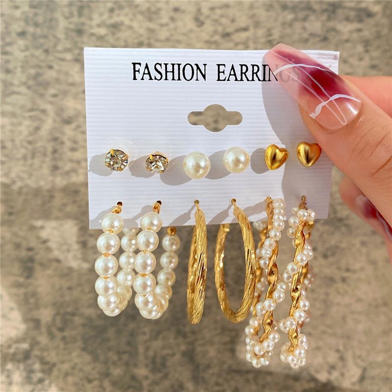 Modyle New Bohemian Female Pearl Earrings Set Punk Vintage Gold Color Geometric Drop Earrings for Women Fashion Jewelry