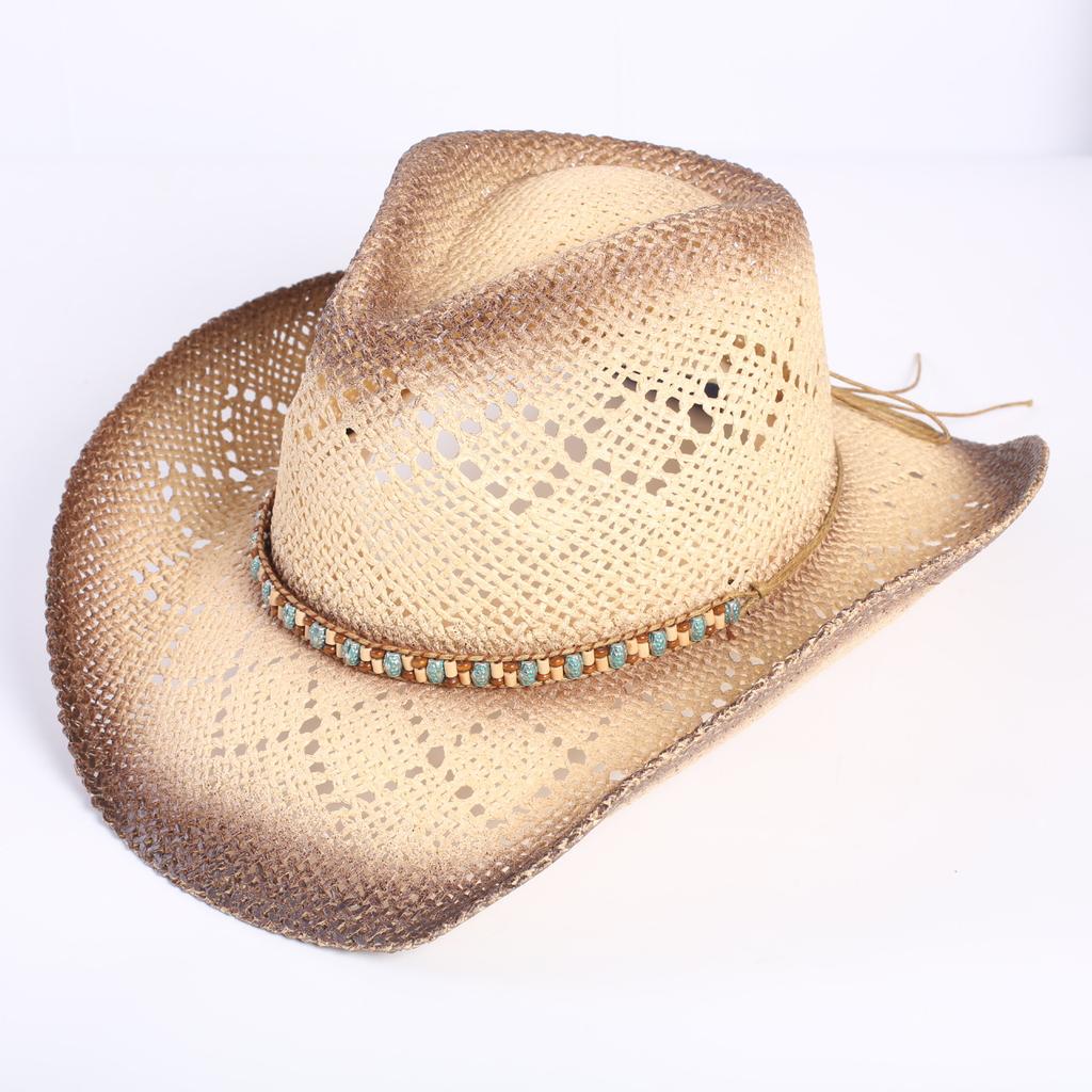 Beliebter europäischer und amerikanischer klassischer hohler westlicher Cowboyhut Herren- und Damen-Mode Urlaubs-atmungsaktiver Sonnenschutz-Strohhut