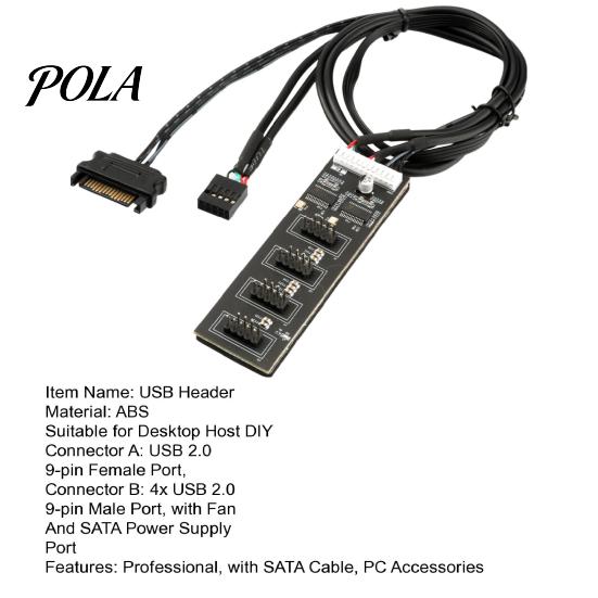 RGB Light USB Splitter 2.0 Header with SATA Power Cable 1 to 4 9Pin Motherboard 9-pin Internal Hub Extension Adapter for CPU WiFi Receiver Cooling Fan