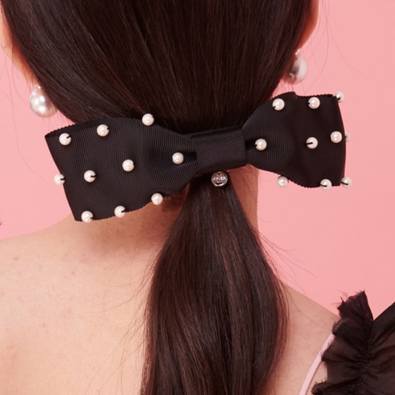 

XPIER Pearl handmade ribbon Hairpin black