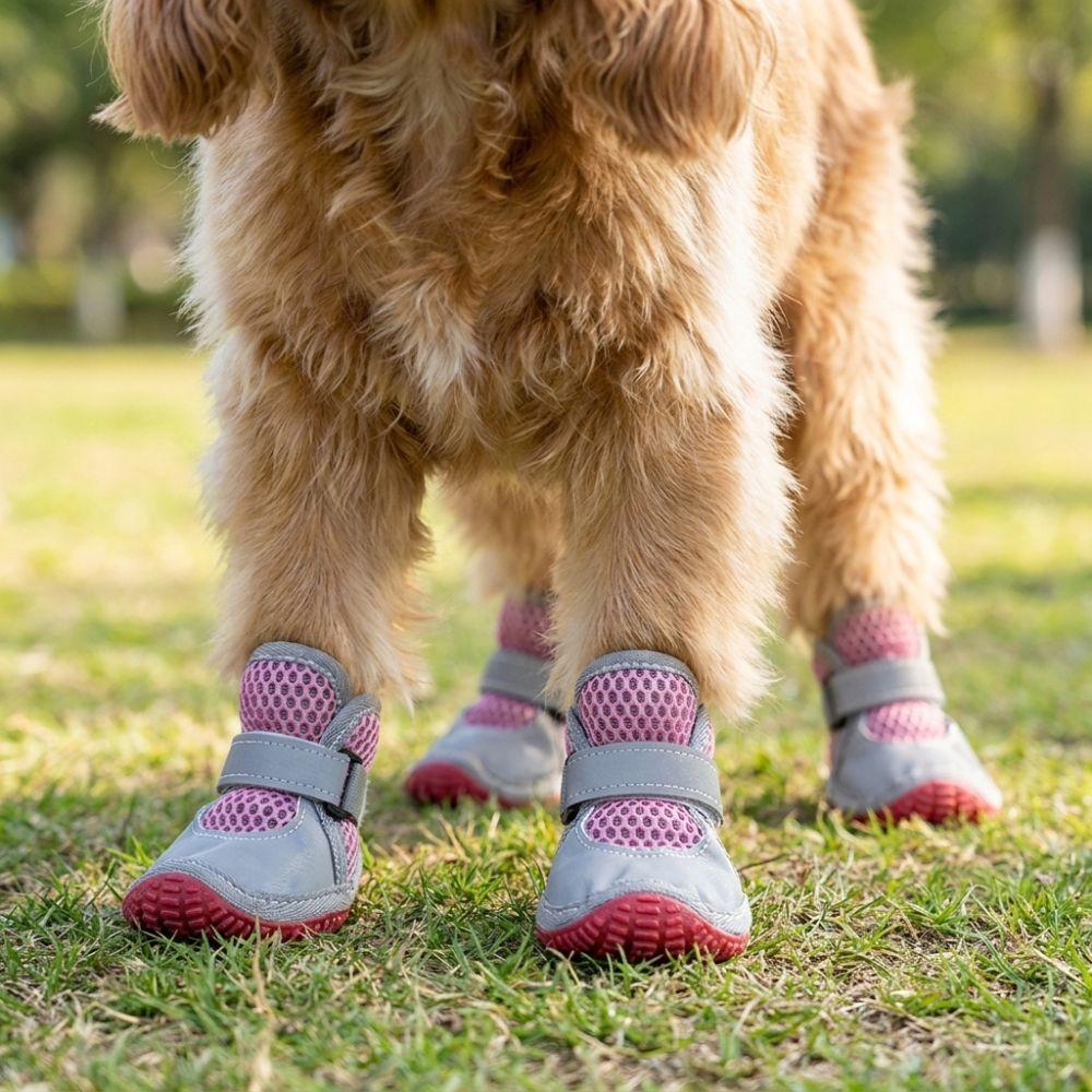 4Pcs Non-Slip Pet Net Boots Breathable Dog Paw Protectors Fashion Puppy Foot Covers All-season Use
