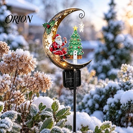 Christmas Gifts for Outdoor Spaces Santa Claus Moon Decorative Stake, Solar Powered LED Garden Waterproof Iron Stakes Light, Metal Stake Decor
