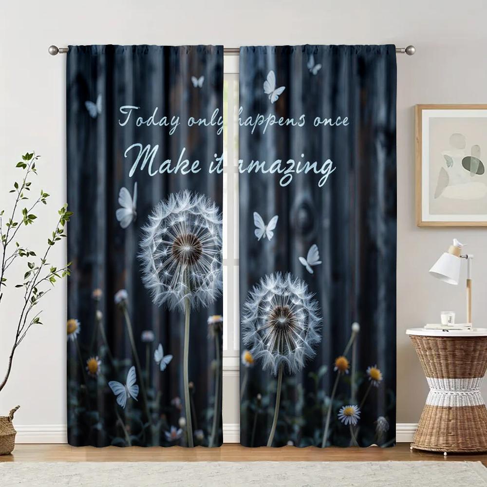 

2 pcs, filtering curtains (excluding rods, non-movable, without batteries) Dandelion Butterfly Artbackgroundsuitable for use in 29x65in(75x166cm)