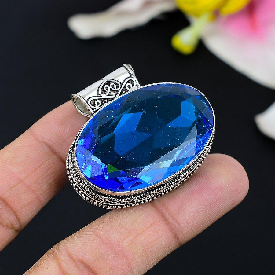 

London Blue Topaz Gemstone 925 Sterling Silver Jewelry Pendant 1.58 KG-128