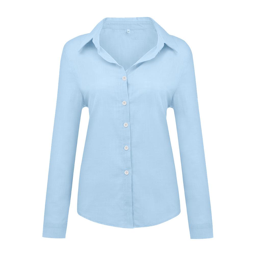 2023 European & American Women's Casual Loose Long Sleeve Cotton Linen Shirt - Solid Color