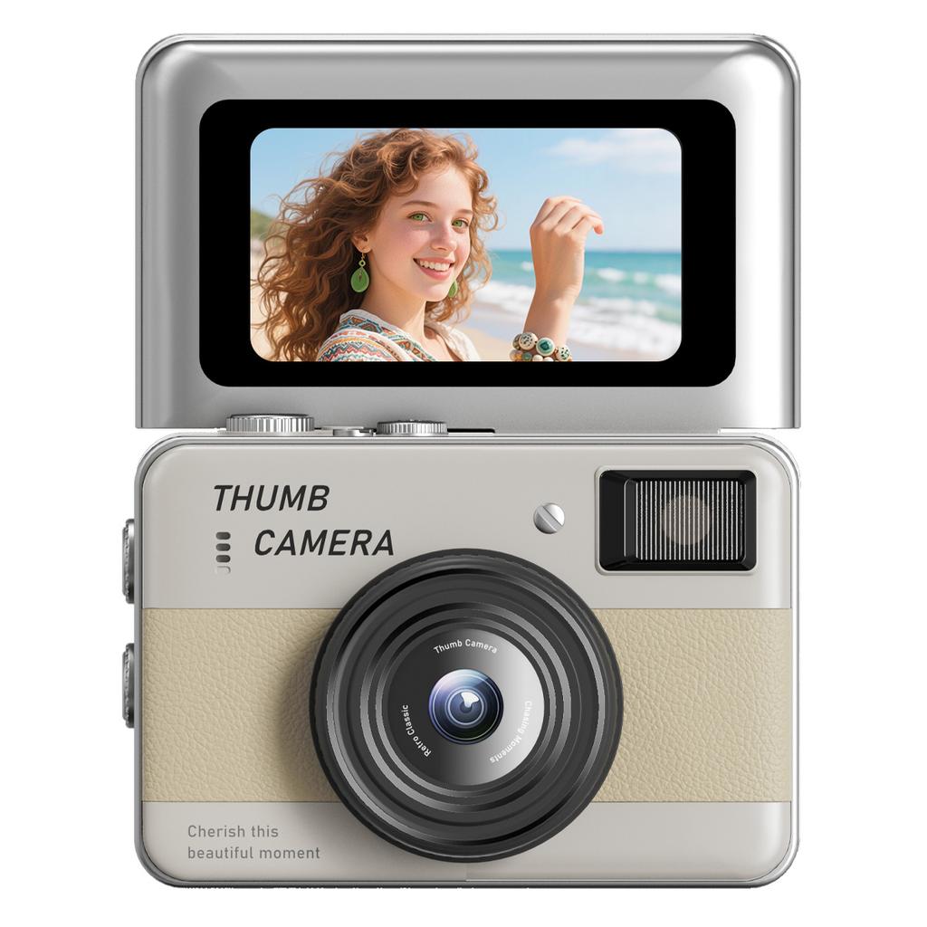 Flip Screen Card Camera, HD Digital Camera for Kids and Students, Supports Photo and Video Recording, Retro CCD Design