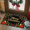 [2D FLAT] Merry Christmas Red Wreath Candle with Bow And Candy Cane Pinecone And Snowball Doormat Non-Slip Durable Flannel Mat 1.02cm Sponge Thickness